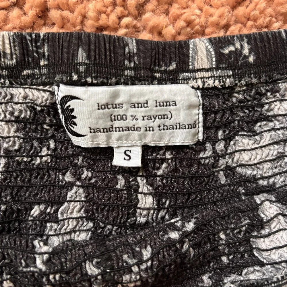 Lotus and Luna Sz S Boho Jogger Style Pants Gray Black White Hippie Handmade - Picture 4 of 8